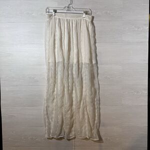 Forever 21 Embroidered Cream Tiered Fairy Boho Maxi Skirt